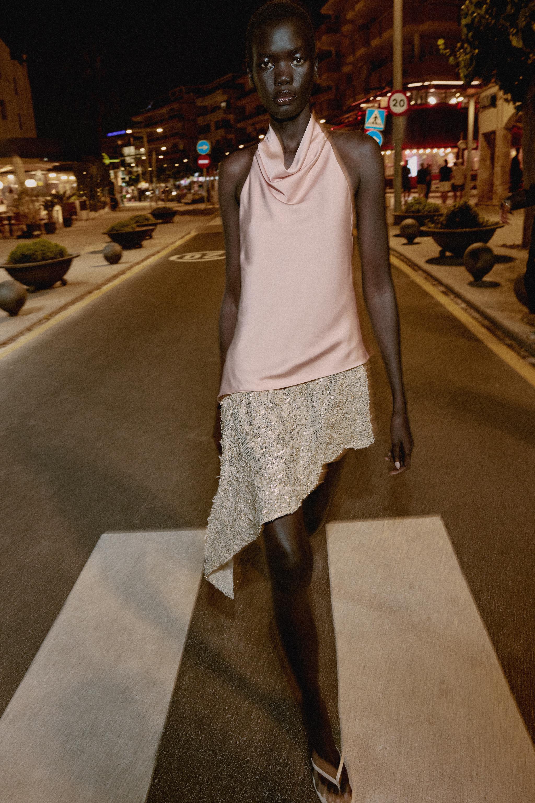 COMBINATION SEQUIN MIDI DRESS